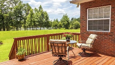 Red wood sealed deck.